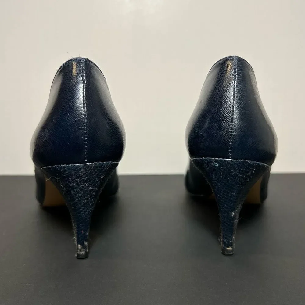 Womens CARESSA Navy Blue Cap Toe Embellished Pump Heels / Size 7.5 Medium